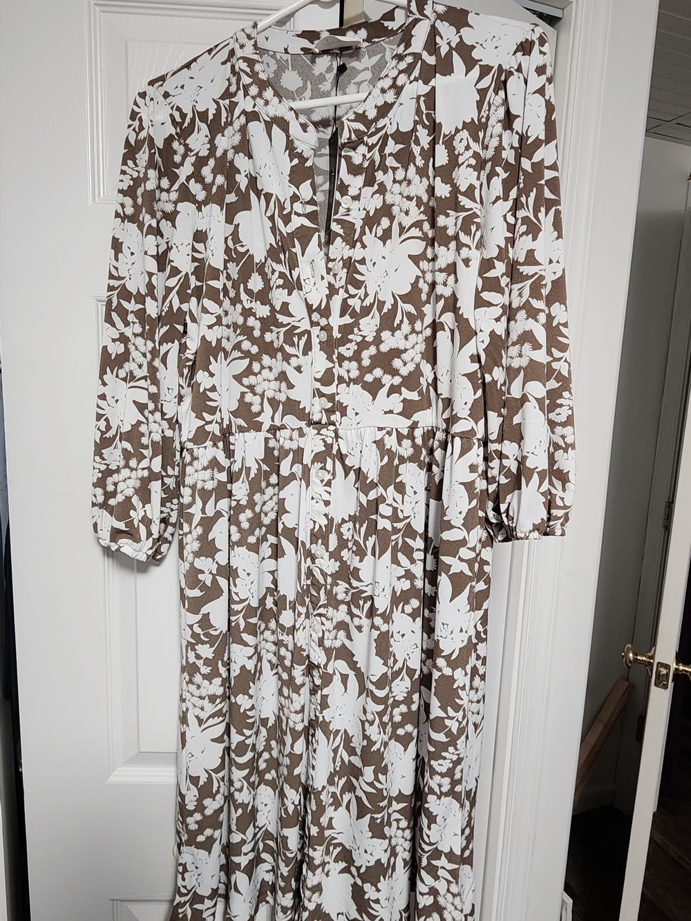 Amiana Brown and White Floral Maxi Dress